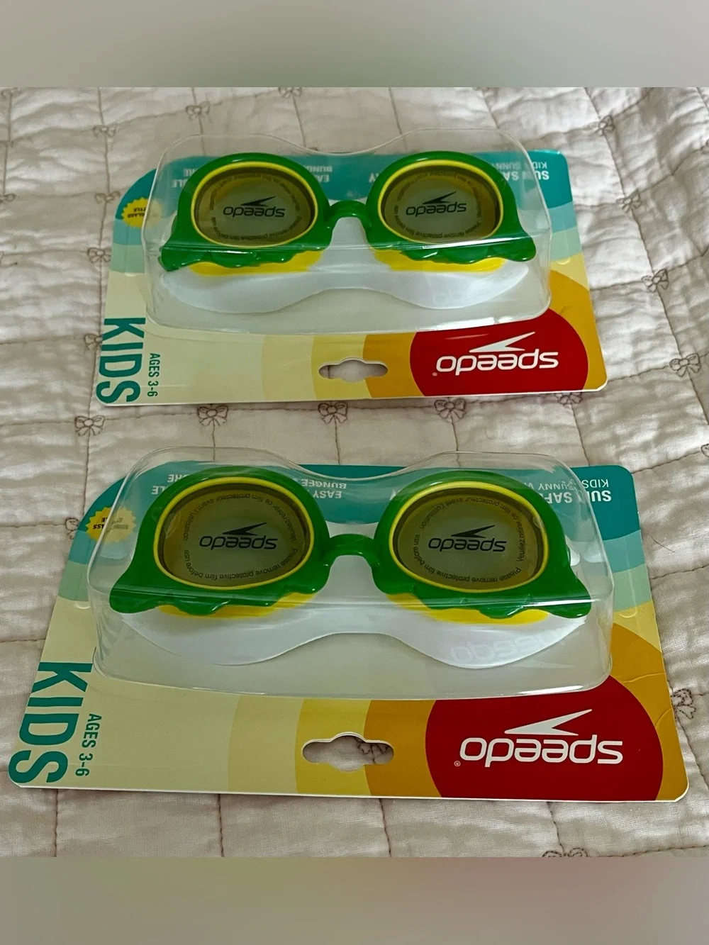 (2) Speed Sunny Vibes -style swim goggles in a fun green gator UV Protection